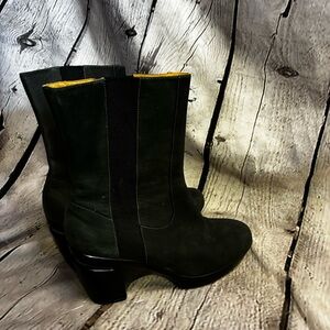 Cole Haan x Nike Air Sara Black Leather Wavy Wedge Block Heel Boot D29420 Sz 7B